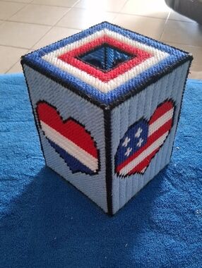 Handmade Patriotic Heart Tissue Box Cover